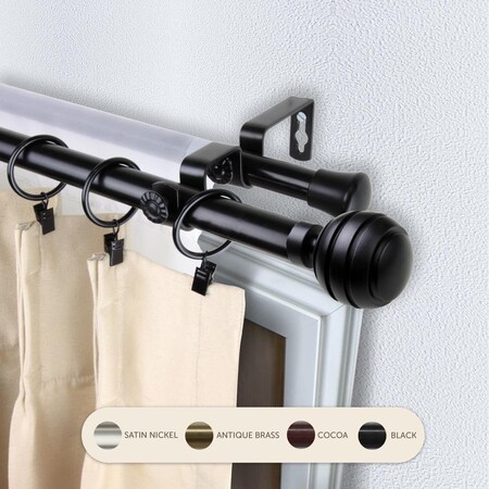 Central Design 0.8125 in. Louise Double Curtain Rod with 48 to 84 in. Extension, Black 4791-482